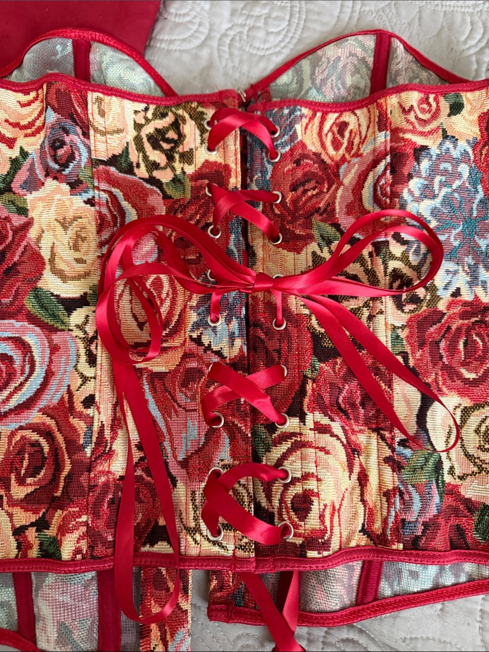 Floral Tapestry Corset Top - Red Multi size M - Picture 7 of 8